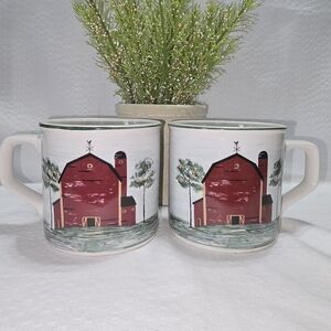 Tienshan Stoneware Prairie Mug Set Red Barn Design Rustic